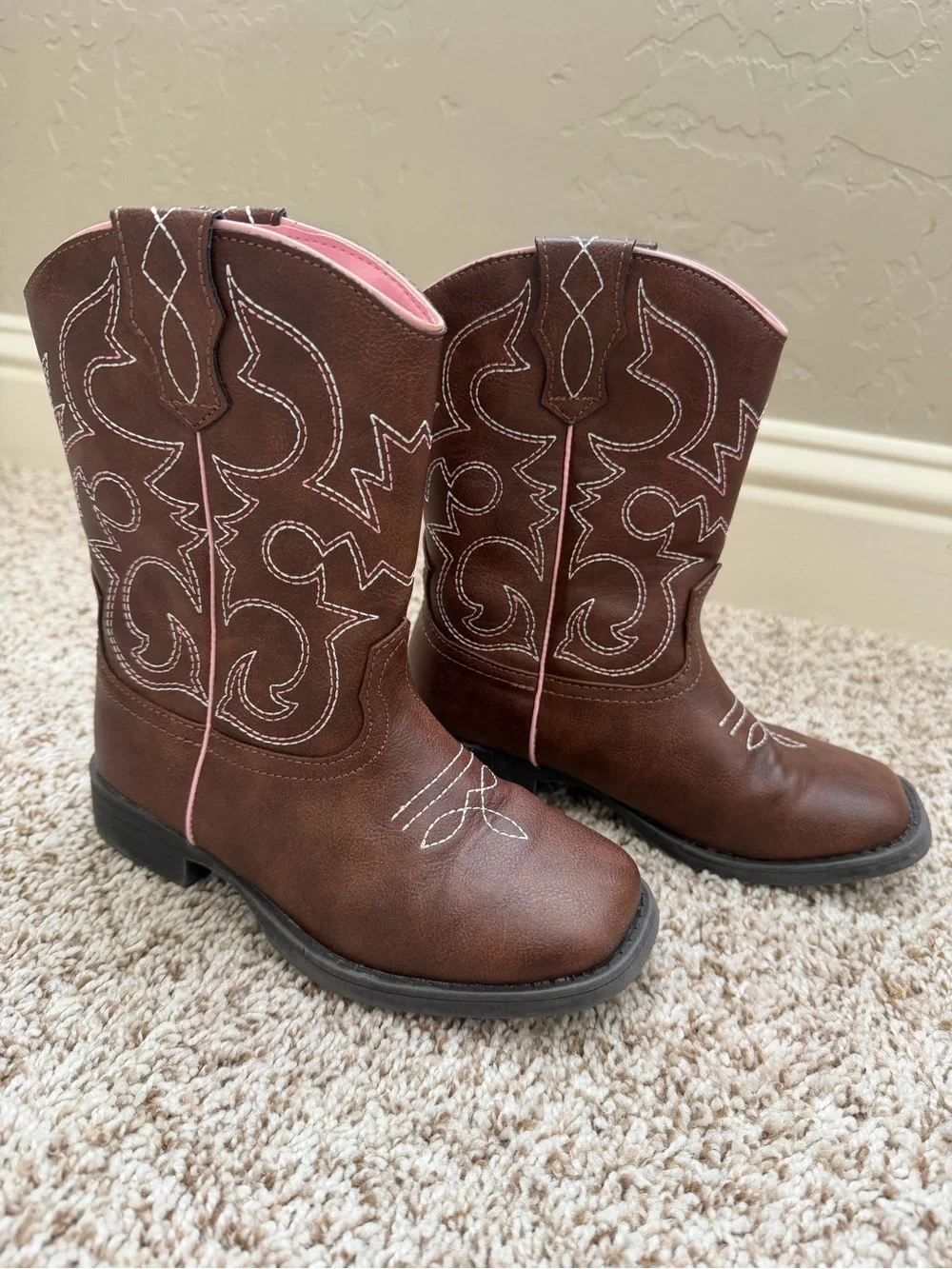 wonder nation Brown Cowboy Boots with Pink Trim